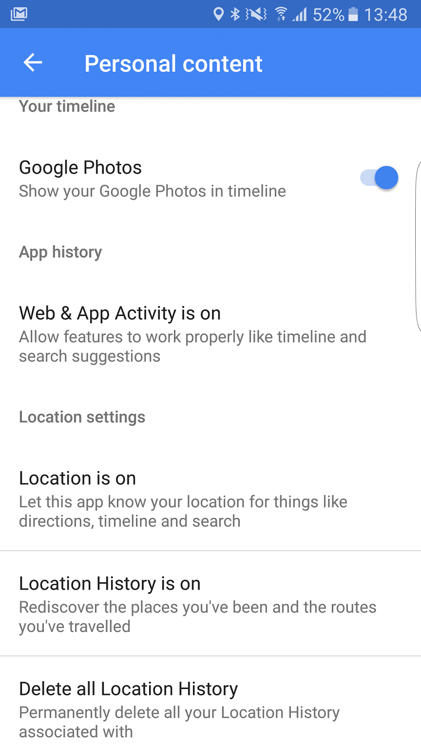 Enable Google Timeline on Android